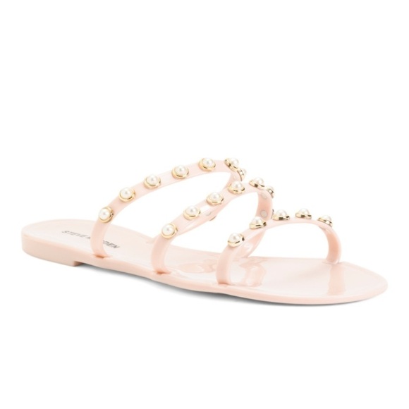 Steve Madden New Size 9 Yalsa Blush Pink Pearl Embellishment Jelly Flat Sandals - Picture 1 of 6